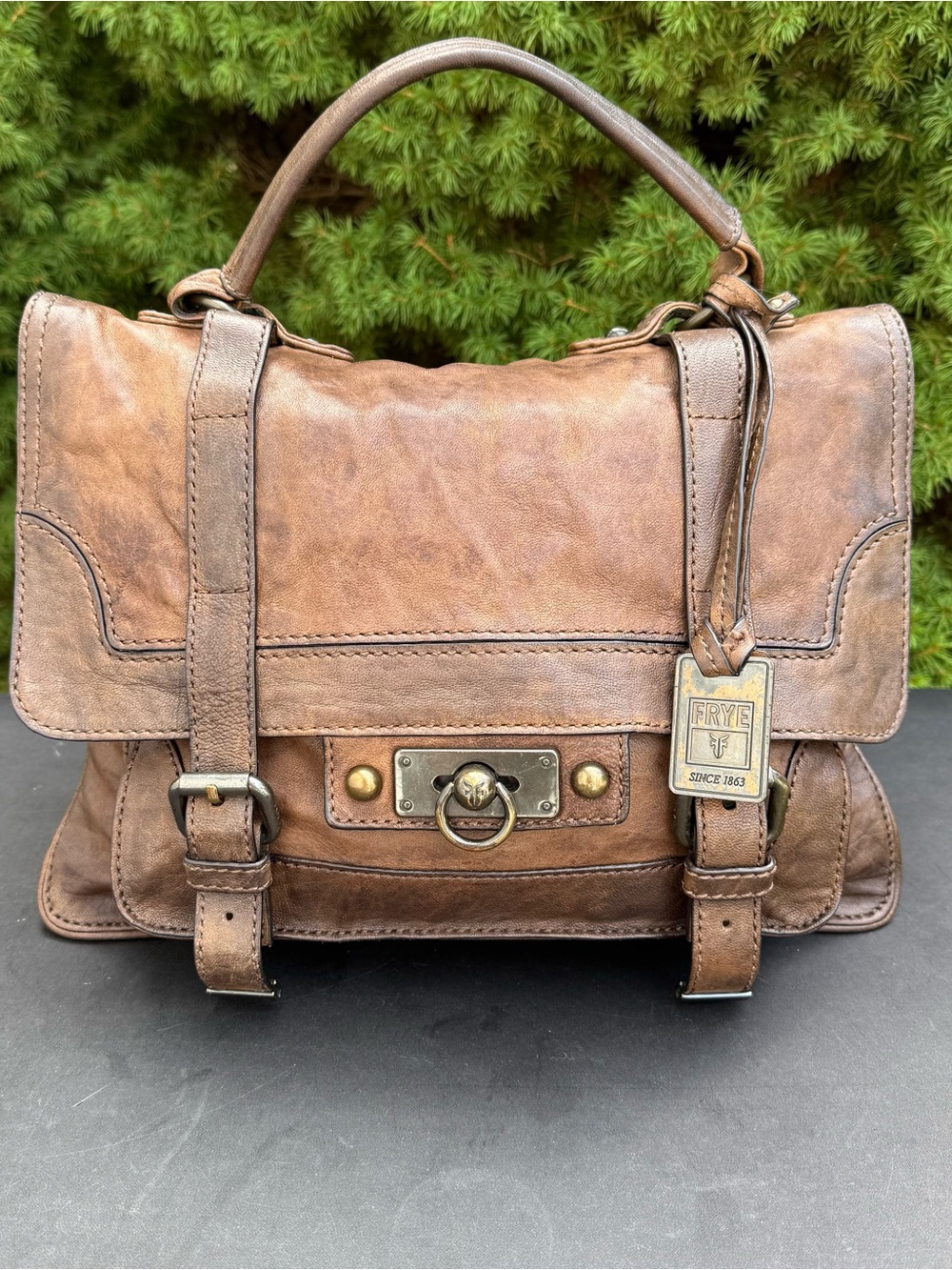 Frye Distressed Cameron Brown Leather Messenger Satchel